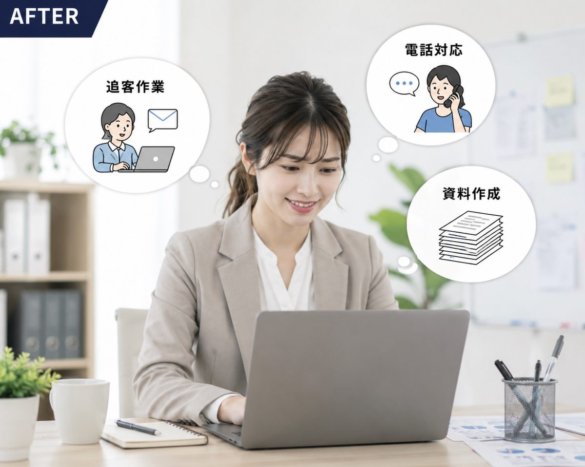 入稿作業から解放され、追客・電話対応・資料作成に集中できるようになった状態