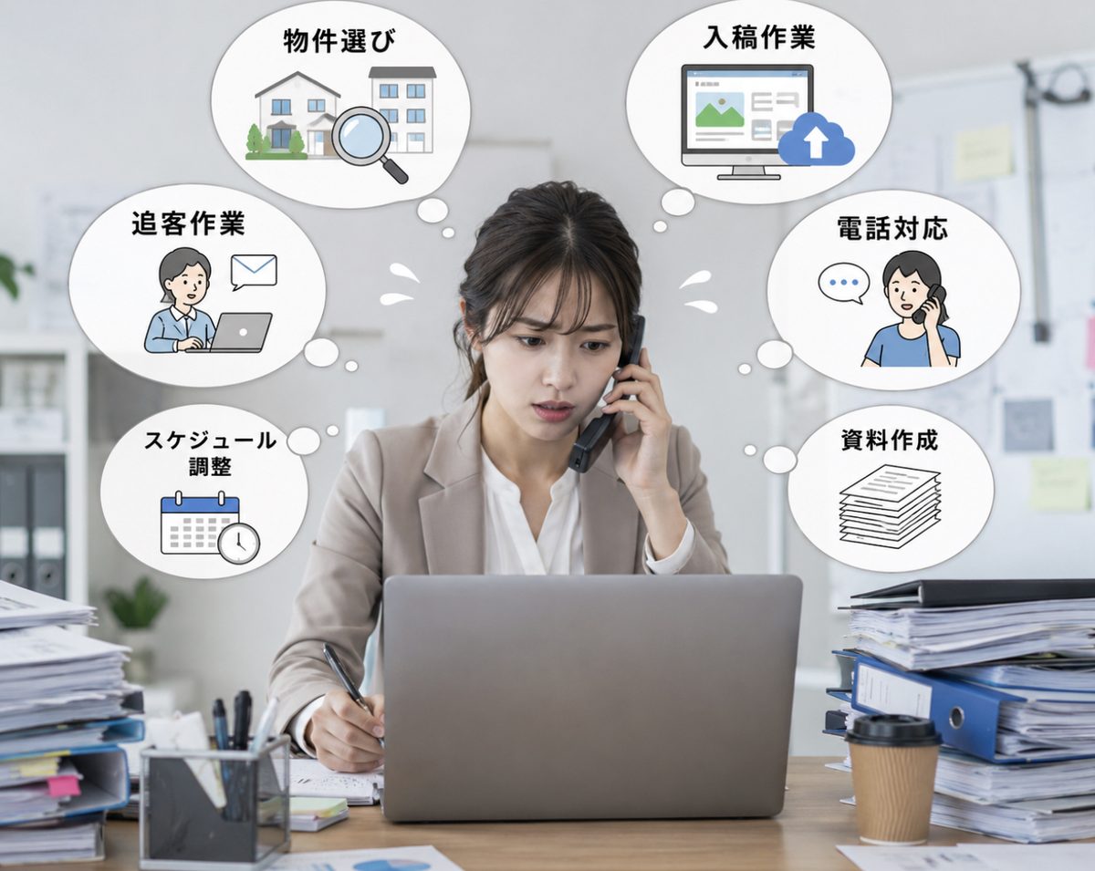 物件選び・入稿作業・追客・電話対応・資料作成・スケジュール調整を1人で抱えて疲弊する事務員