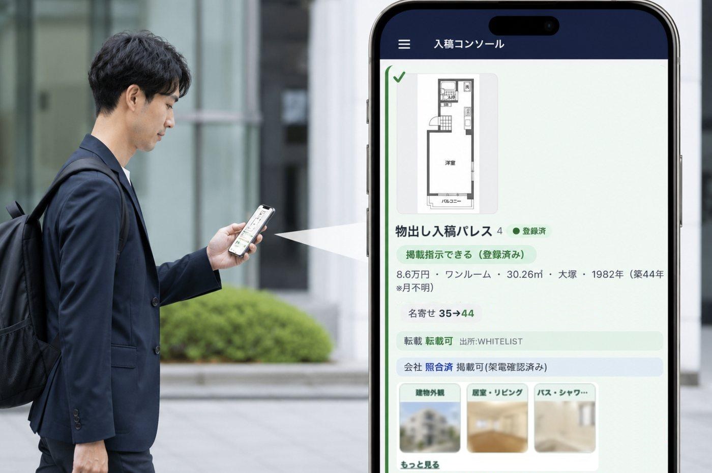 外出先でスマホから入稿コンソールのワークリストを確認する営業担当